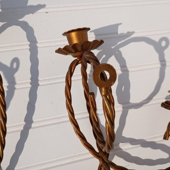 Homco Twisted Rope Gold Metal 5 Arm Candelabra Wall Hanging Candle Sconce Vtg - Picture 12 of 16